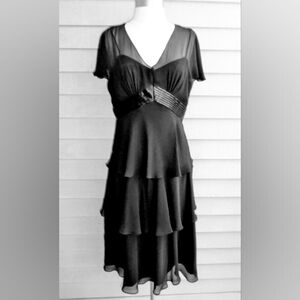 Liz Claiborne Black Chiffon Tiered Dress- Size 8